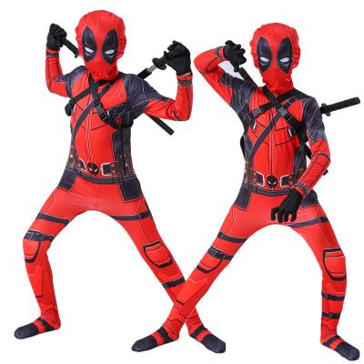 China Eco-friendly super hero soft material jumpsuits for adult Halloween masquerade costumes kids holiday polyester cosplay deadpoolparty costumes for sale