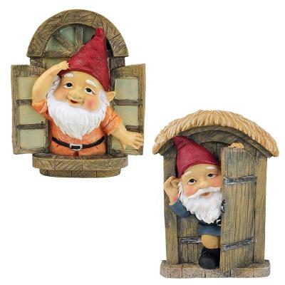 China Handwork Garden Decoration Resin Polyresin Door and Window Ornaments Gnomes Sculpt Outdoor Figurines for sale