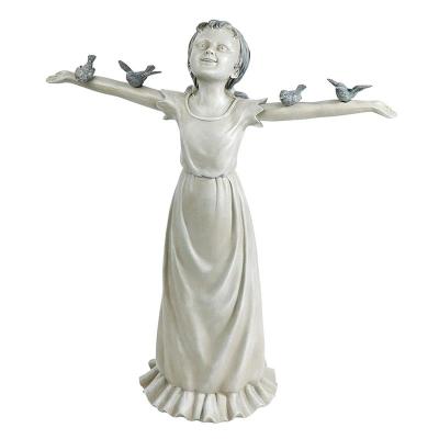 China Handwork Angel Girl And Bird Saint Statues, Garden Courtyard Indoor Decoration Outdoor Craft Ornaments Resin Statues for sale