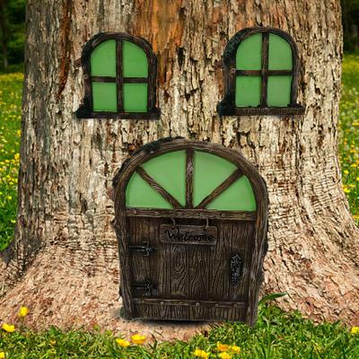 China Handwork Fairy Door and Windows for Trees Yard GlowinTheDark Miniature Art Sculpture Decoration Wall Outdoor Garden Decor Accessories for sale