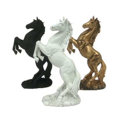 China Modern Stance Silver Horse Statue Resin Figurine Handwork Dancing Horse Sculpture for Office Decor European Style Decoration for sale