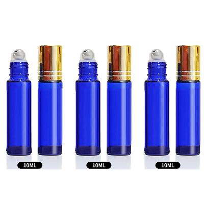 China Oi Essential Perfume 10ml Essential Oil Roller Blue Amber Glass Bottle With Electric Aluminum Cap for sale