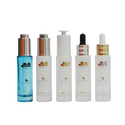 China Essential Oil Cosmetic Lotion Cylinder 30ml Glass Dropper Bottle With Pump Cap for sale