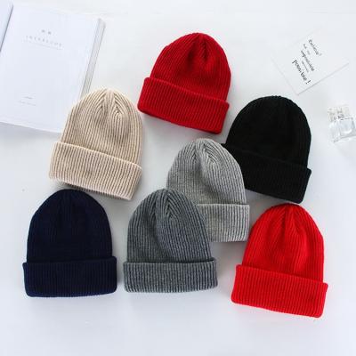 China Wholesale Fashionable Winter Plain 100% Cheap Comfy Folding Acrylic No Visor Knit Hat For Man Woman for sale