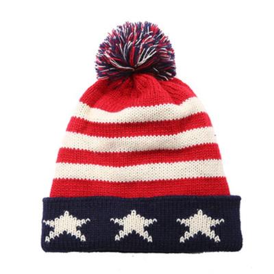 China Wholesale Fashion JOINT JOINT Unisex Knit National Flag Pattern Winter Hat With Ball for sale