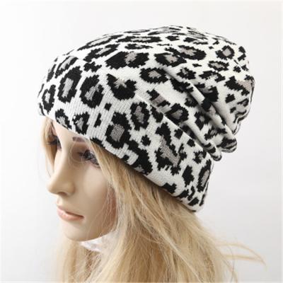 China Fashion COMMON Wholesale COMMON Logo Winter Women Leopard Grain Custom Printed Knitted Beanie Hat for sale