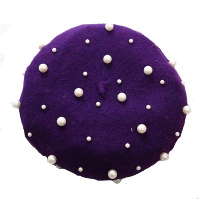 China 2019 Autumn/Winter new cashmere craft bead luxury heavy dobby wholesales rivets woolen berets for sale