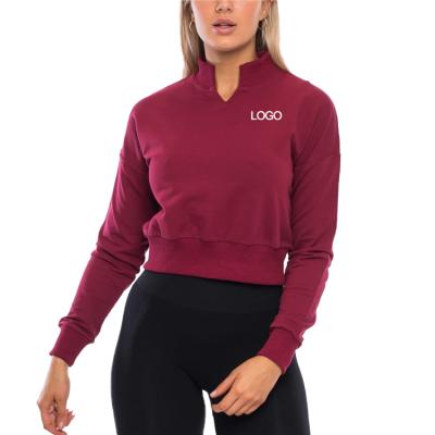 China Women Hoodies Sweatershirts Sports Long Sleeve Solid Crop Top Workout Jumper Hoodies Anti Shrink Pullover Custom for sale