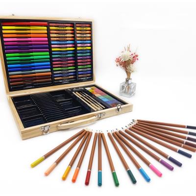 China 2021 Large Gift Wooden Box 100pcs School Stationery Eco-friendly Promotional Supplies Drawing Art Set Supplies for sale