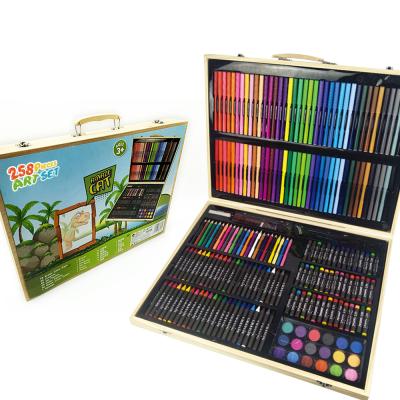 China Promotional Hot Sale Eco-friendly 258pcs Wooden Box Kids Blank School Supplies Drawing Art Set Stationery Gift Box Set for sale