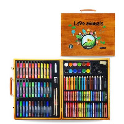 China 2021 Promotional Eco-friendly Great Gift Wooden Box 150pcs Cute Back To School Supplies Set Art Set Stationery Gift Box Drawing Set for sale