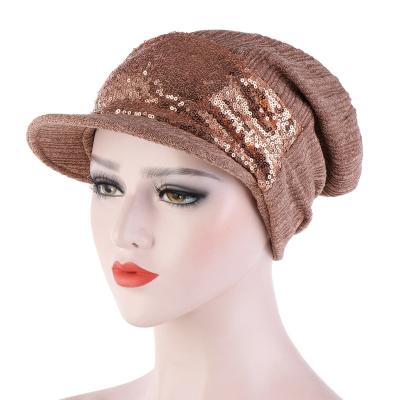 China Winter COMMON Sequins Big Brimmed Hat Polyester Knitted Cotton Gorras Trucker Hat Sports Hats For Woman for sale