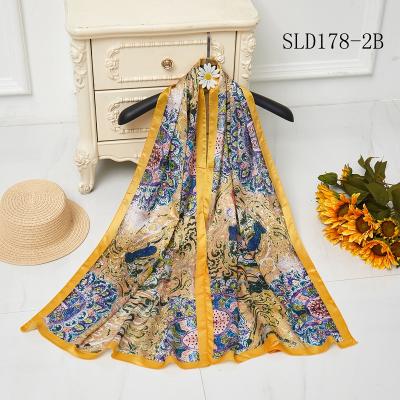 China 2021 European American New Wholesale Scarf Hijab Digital Printing Scarf for Women Scarvas and Shawls Satin Silk Scarf for sale