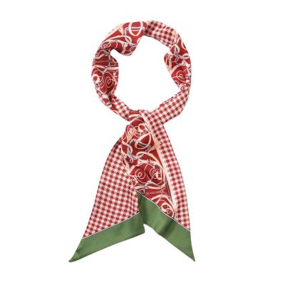 China Fashionable polyester print digital small plaid scarf for women head and neck long hand wrap scarf for sale