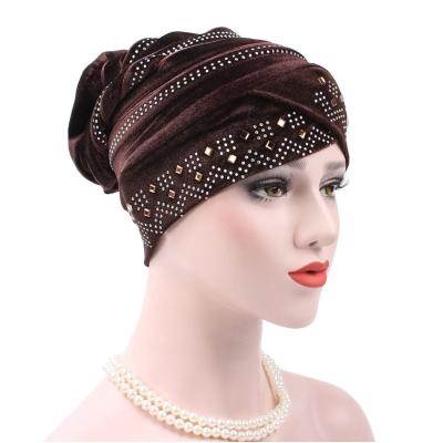 China Wholesale Hot Inner Wrap Women Hair Wrap Inner Hijab Hat Headbands Wrap Velvet Head Wrap Soft Checked Soft Winter Hat for sale