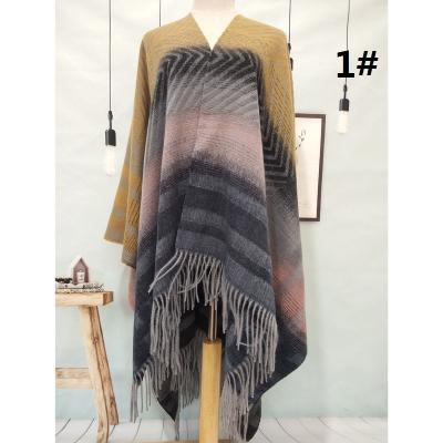 China Chunky Stripe Gradient Knitted Fringe European American Soft Cashmere Tassel Muslim Winter Pashmina Hijab Shawl Scarf Cotton For Women for sale