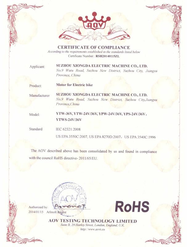 RoHS - Suzhou Xiongda Electric Machine Co., Ltd.