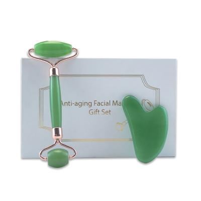 China Whitening Skin Care Tools Natural Green Aventurine Jade Roller And Gua Sha Face Care for sale