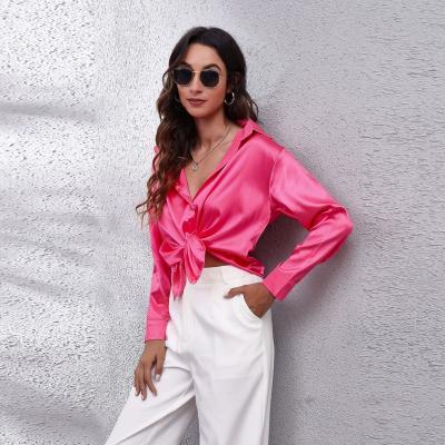 China Polyester Islamic Clothing Tunic Tops Long Sleeve Button Down Shirt Loose Tunic Women Tops Solid Color Casual Ladies Blouses for sale