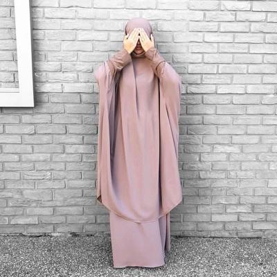 China Muslim Women Abayas New Design Polyester Abaya Women Clothing Plain Color Muslim Islamic Costume Two Piece Dress for sale