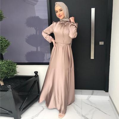 China Fashionable Polyester Ladies Girl Dresses Long Evening Sheath Maxi Women Sleeve Muslim Satin Dress for sale