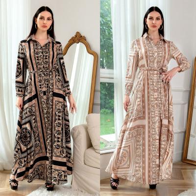 China Hot Selling Silk Dress Muslim Women's Amazon South East Asian Style Modest Stylish Muslim Dress Printed Long Sleeve for sale