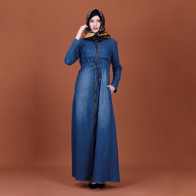 China Cotton+Polyester+Spandex Women Abaya Denim Clothing Turkish Maxi Long Abayas Dress Latest Design Muslim Islamic Fashion for sale