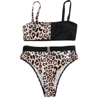 China Wholesale Yinling Antibacterial High Waist Leopard Pattern Quilting Two Piece Bikini Swimwear for sale