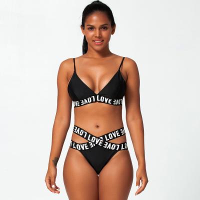 China Plus Size Fast Delivery Wholesale In Stock Brand Letter Name Designer Custom Bikini Set Woman Solid Swimwear for sale