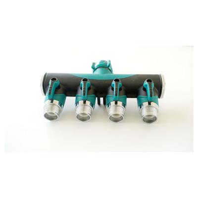 China For splitting liquid Good Quality Universal Tap Adaptor Hose Connector Four Way Garden Zinc Hose Splitter for sale