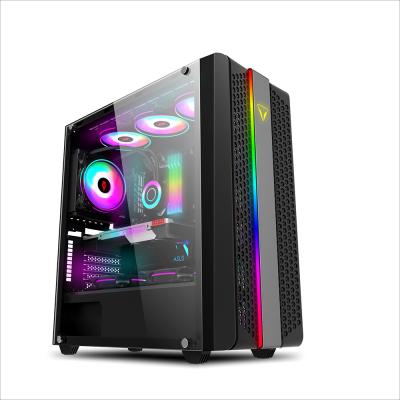 China With Chassis Desktop Entry-level Multicolor Selection Fan E-sports Transparent Glass With LED Fan for sale