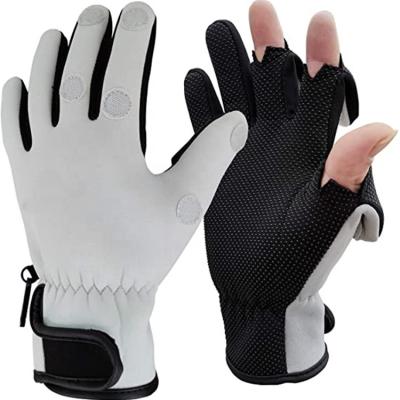 China Custom Touch Screen Compatible Fashion Neoprene Fishing Gloves Warm Waterproof Unisex Fishing Gloves for sale