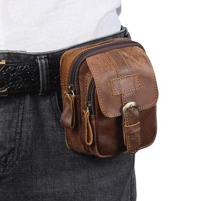 China DUJIANG Vintage Sport Pouch Waist Bag Leather Waist Running Bags Men Fanny Pack Waist Bag for sale