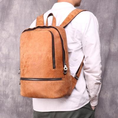 China None Customized Logo Top Layer Cowhide Leather Laptop Bags Brown Genuine Leather Fashionable College Backpack For Men for sale