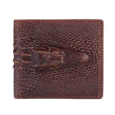 China OEM High Quality RFID Crocodile Pattern Bag Front Cow Leather Slim Bifold Wallet Handmade Doaller Size For Gift for sale