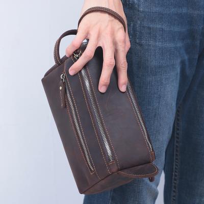 China Vintage DUJIANG Genuine Leather Clutch Men Leather Wash Bags Travel Large Cosmetic Bag Custom Cosmetic Bag Makeup for sale