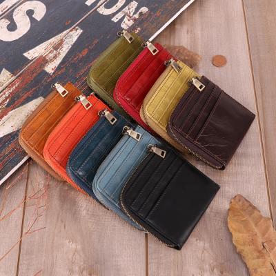 China Fashion Small Cheap Wholesale Credit Card Holder Genuine Cow Leather Man Women Coin Purse Wallet Leather Card Holder for sale