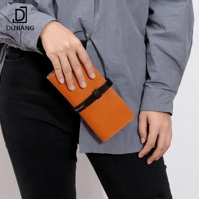 China Vegetable Tanned Genuine Leather Woman Money Clip Long Ladies Wallet Cell Phone Pocket Coin Purse Card Holders Not Clip Clutch Wallet for sale