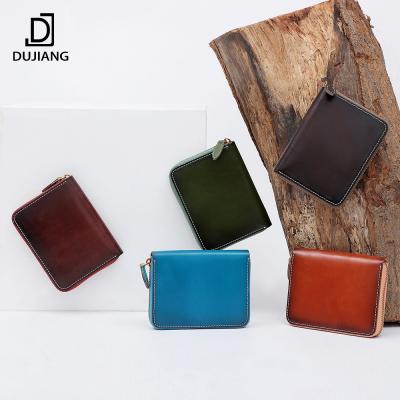 China DUJIANG Short Style Zipper Business Card Wallet Genuine Leather Short Credit Card Holder Wallets Woman Does Not Invent Purse Card Holder for sale