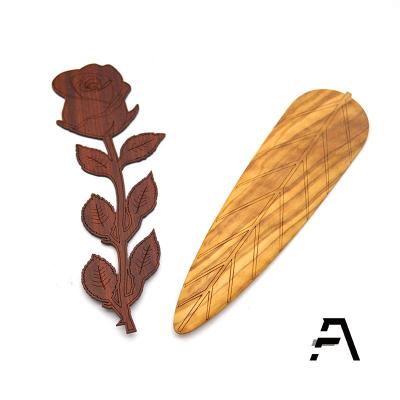 China Wholesale Antique Imitation Unique Laser Engraved Wooden Rose Bookmark for sale