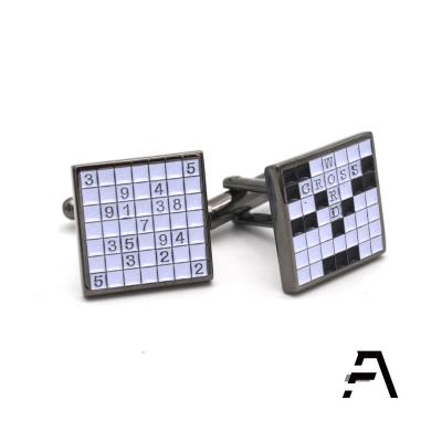 China Novelty Tuxedo Sudoku and Crossword Men's Shirt Cufflinks for sale