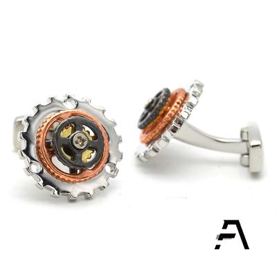 China Rotary Tuxedo Bicycle Gear Rhodium Trio Color Plated Cufflinks for sale