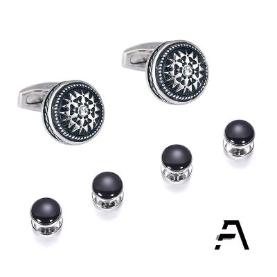 China Black casual wear shell cufflinks and shirt stud set for men for sale