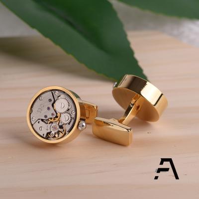 China Brass Skeleton Casual Wear Steampunk Watch Mens Cufflinks and Toggle Set for sale