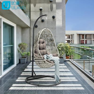 China Modern ULand Flower Style Cane Swing Outdoor Comfort Furniture Egg Swing Chair With Stand for sale