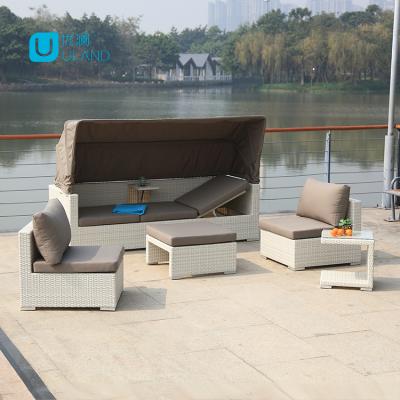 China Uland Modern Aluminum Outdoor Furniture 1 Sets Outdoor Rattan Furniture With Canopy for sale