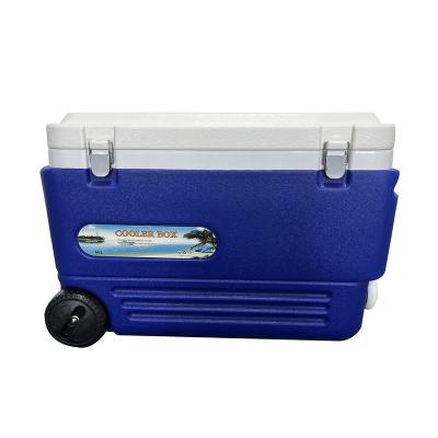 China Waterproof Two wheels 60L Ice Box  Large Ice Chest for Fishing Storage Container Insulation Cooler Box Camping outdoor picnic hard cooler for sale