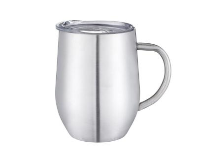 China Sustainable 12OZ Double Wall Insulated Coffee Mug Stainless Steel Wine Cup 360ml Egg Shaped Tumbler with Handle for sale