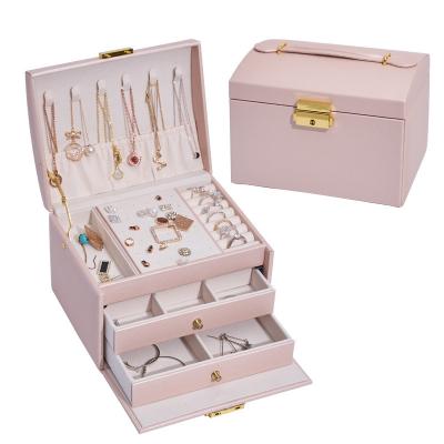 China Women Vintage Gift Case Faux Leather Leather Storage Display Rack Luxury Jewelry Box for sale