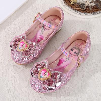 China Favorite Princess Girls Party Bow Crystal Ninos Anti-slippery Zapatos De Para Leather Kids Crystal Shoes Gorgeous Heels for sale